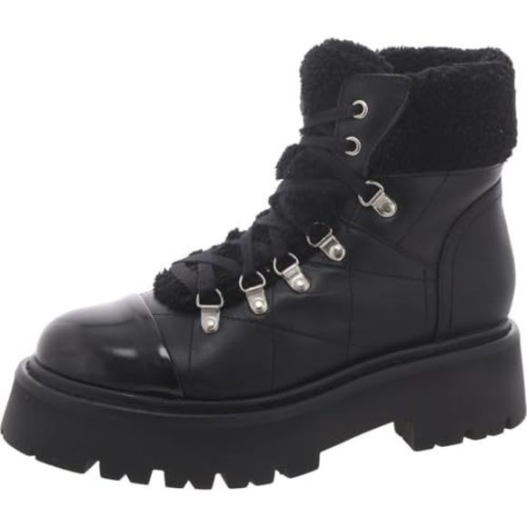 Steve Madden Women's Reyen Combat Boot, Black Leather, 6.5 - Picture 1 of 1